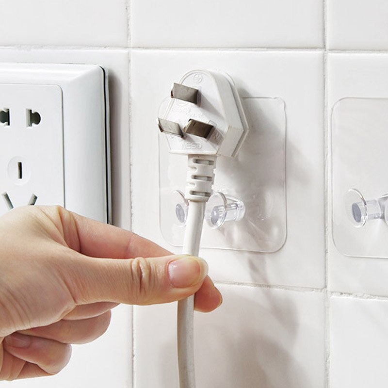 6Pcs Multifunction Power Plug Hook Transparent Wall Hooks Self-adhesive Traceless Power Plug Socket Holder Kitchen Accessories