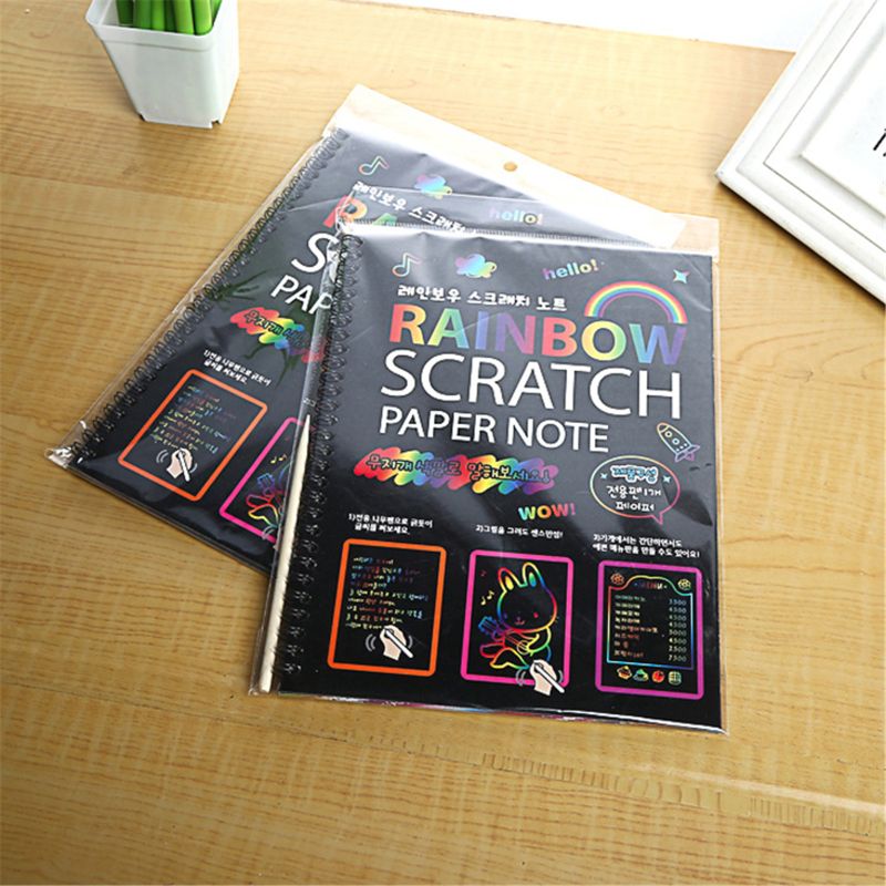 2Pcs Grote Magic Kleur Rainbow Scratch Art Paper Note Book Volledig Zwarte Tekening Q6PD