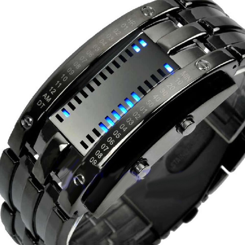 Mode Paar Horloge Mannen Vrouwen Creatieve Rvs Klok LED Datum Armband Binaire Horloge