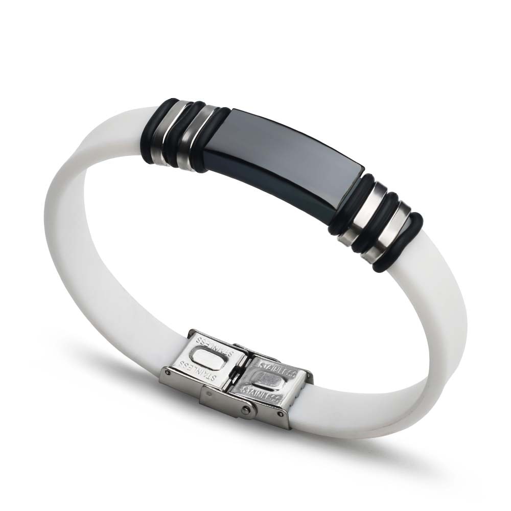 Bracelet noir en cuir pour hommes, en acier inoxydable, en caoutchouc, bijoux pour Couple, de nouvel an,