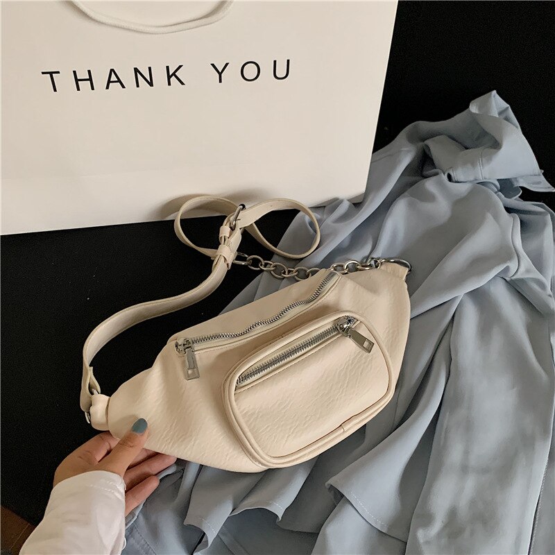 Women's bag Korea waist bag chain shoulder messenger small bag Western style wild chest bag: white