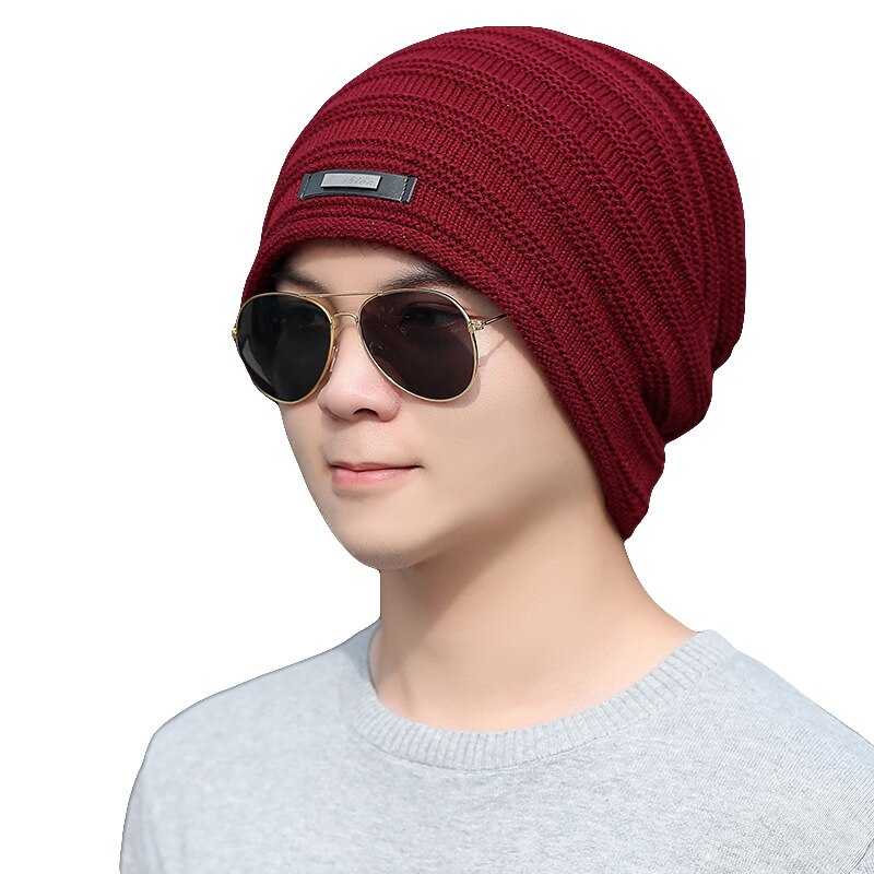Lovingsha varma mössor för män tjej stickad stickad skullies baggy bonnet randig mössa fuskpäls kvinnor vinterkepsar  ht095