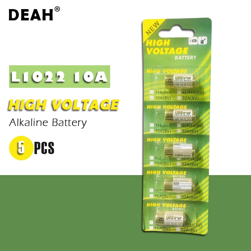 5Pcs Droge Alkaline Batterij L1022 10A 9V Voor Garagedeur Deurbel Afstandsbediening Auto Alarm Vervang A23L 12V Batterij