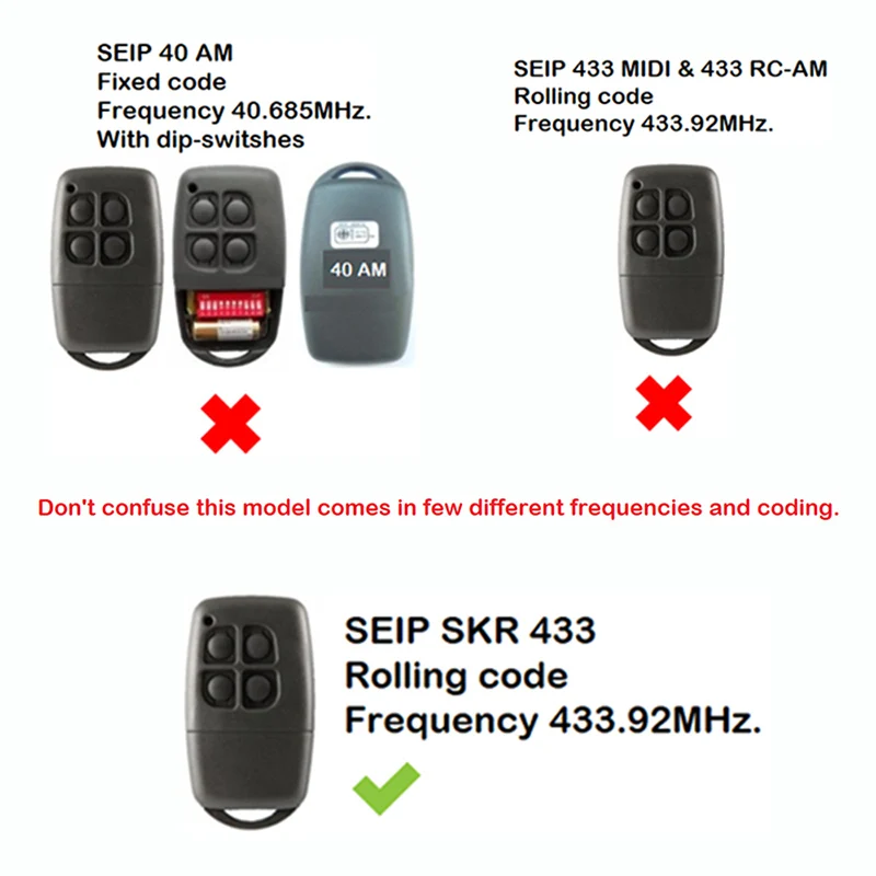 SEIP SKR433-3 B43A023004-3 SKRJ433 SKR433 SKR433-1 Garage Door Remote Control 433.92MHz Rolling Code Transmitter Gate Keyfob