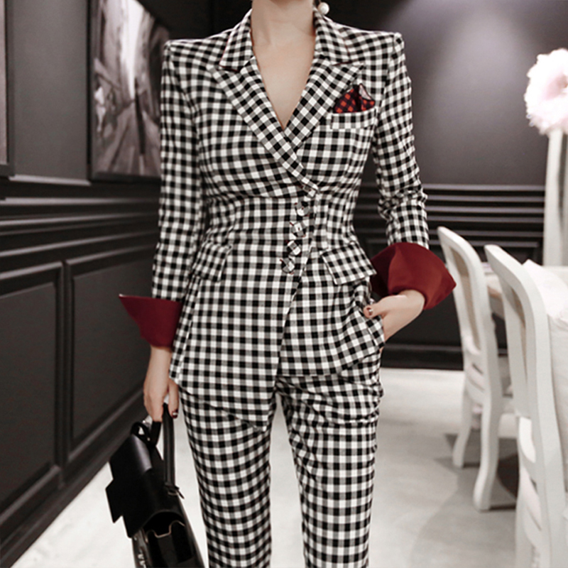 Autumn Winter Women Temperament Slim Thick Suit And Pencil Pant Work Style Trend Slim Pant Suit