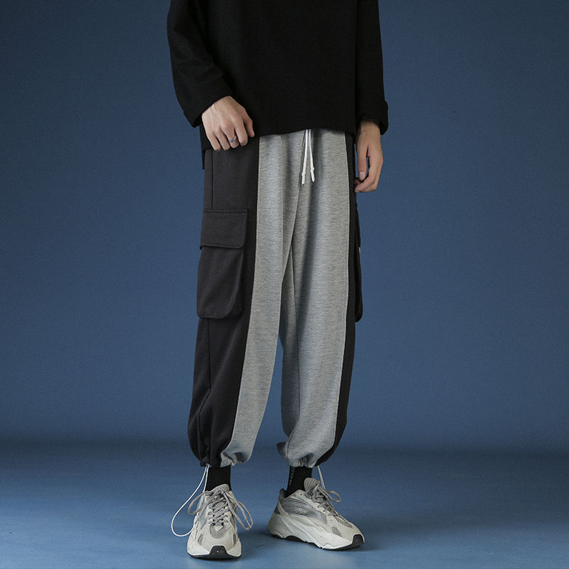 2020 Tendência Da Moda Dos Homens do Estilo coreano Costura Calça Casual Masculino Streetwear Calças Corredores Moletom Solta Cor Preta M-2XL: XXL / gray