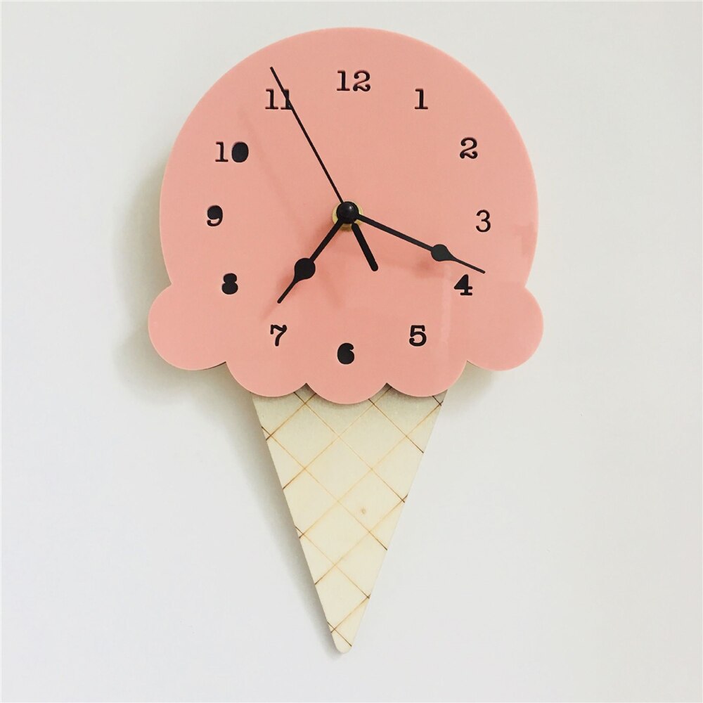 Nordic Ice Cream Wall Clocks Cute Creativity Cartoon Mute Watch Wall Home Decor Kids Room Wall Decoration Cute Ornament: watermelon red