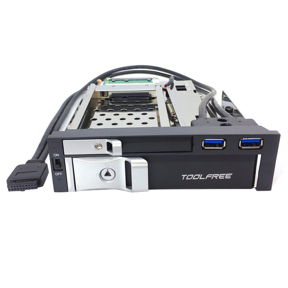 Optical Dual Bay Tray Less Mobile Rack Enclosure For 2.5 Inch 3.5 Inch SATAT III HDD SSD (2 Port USB 3.0 Hub Optional ) Desktop: WHITE