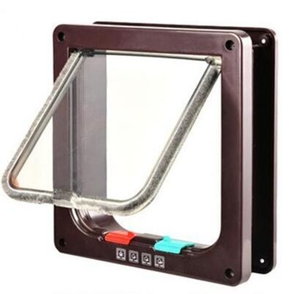 Puerta con solapa para perros y gatos, chapa de seguridad de 4 vías, de plástico ABS, con Chip para puerta de mascotas: Borwn / L