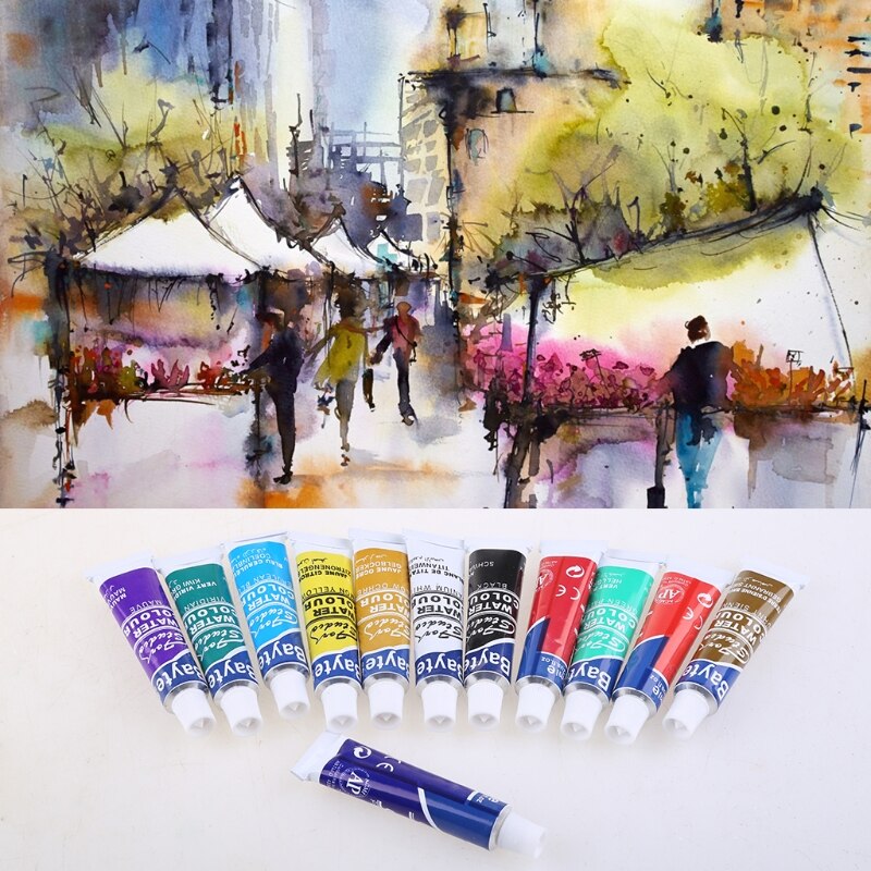 12 Colors Tubes 6ml Paint Tube Drawing Painting Watercolor Pigment Set With Brush Art Supplies