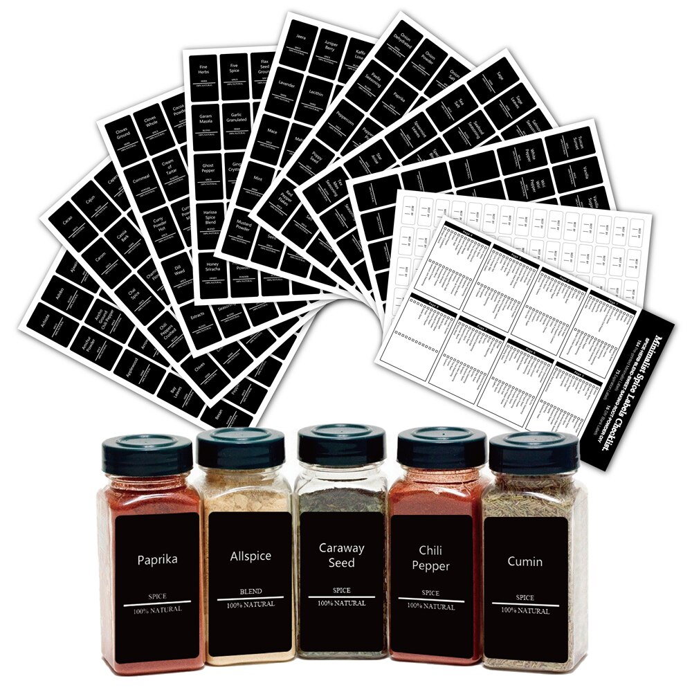 275Pcs Black Spice Labels Stickers for Pepper Sugar Chili Cumin Jars Food Seasoning Bottle Container Kitchen Organizer Tools