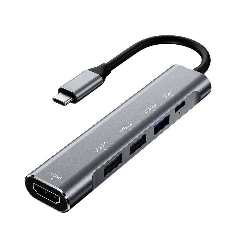 USB C HUB, 5-In-1 USB C Docking Station Adapter, USB-C to HDMI+Type-C+USB3.0+USB2.0, Up to 3840X2160P/30HZ: Default Title