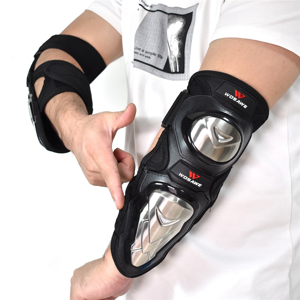 WOSAWE Moto coude protecteur garde coudière acier inoxydable Motocross équipement de protection hommes femmes Rodilleras Moto équipement: ML305 Elbow Pad