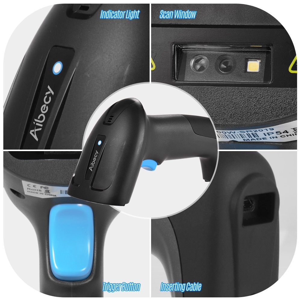Handheld 3-in-1 Barcode Scanner BT & 2,4G kabellos & verdrahtet 1D 2D Bar Code Leser mit Empfänger USB Kabel für Handy, Mobiltelefon Zahlung