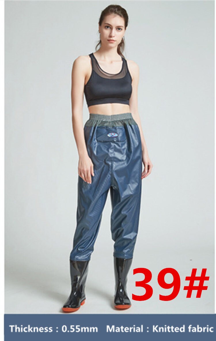 Højspring 0.55mm udendørs fiske waders støvler pvc vandtæt strikket stof mesh talje åndbare jagt fiskeri waders bukser: Blå -39