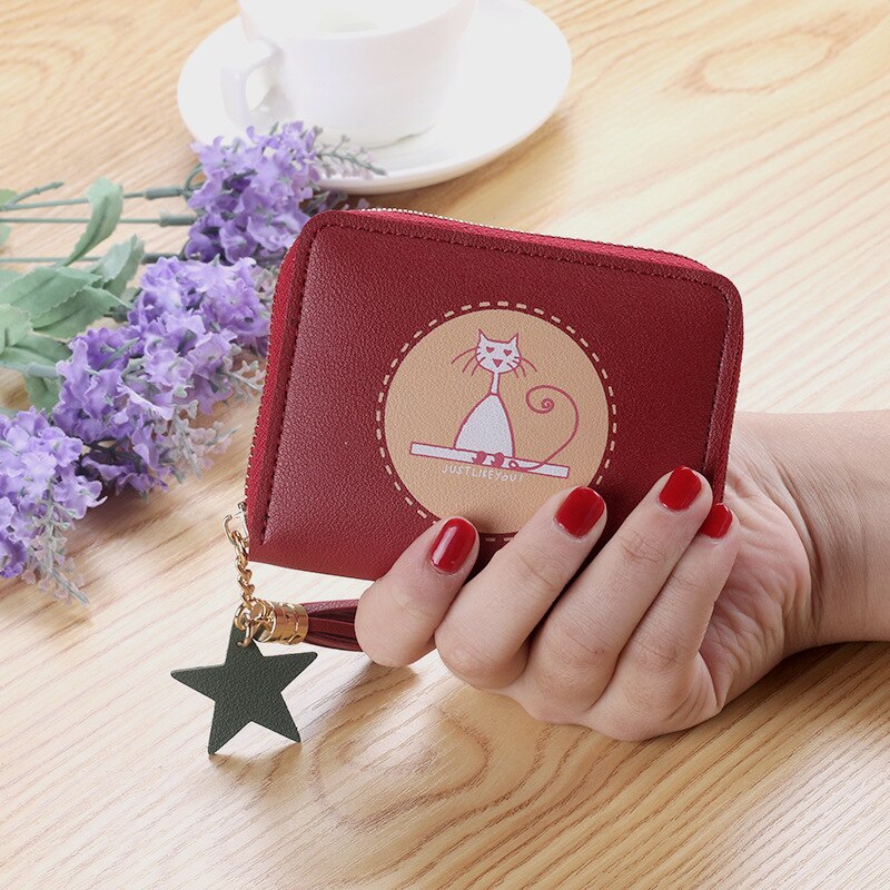 2020 gato impressão bolsa feminina curto zíper carteiras moeda saco bonito moda pequena senhora meninas estudantes carteira titular do cartão