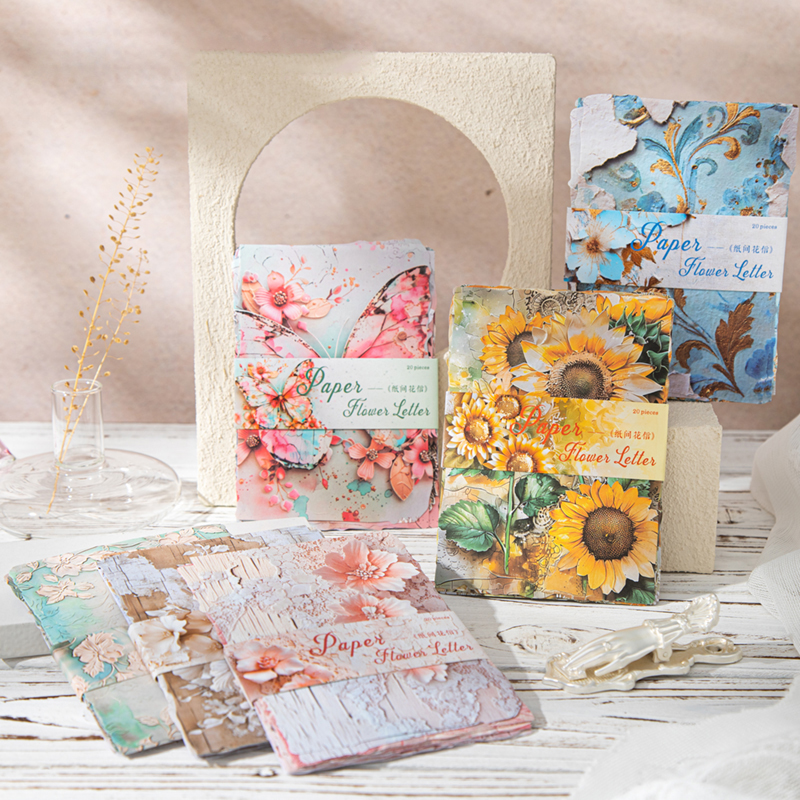 20Pcs Paper Flower Letter Series Scrapbooking Paper Material Perfect for Collage Journaling Diy Craft Supplies