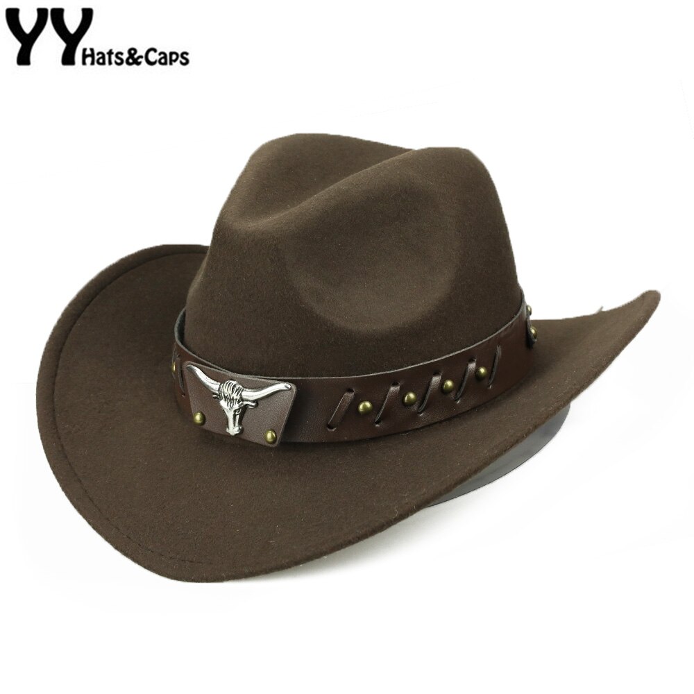 YY-casquette taureau à ceinture en cuir pour hommes et femmes, chapeau Cowboy en coton à bord large, à bord , pour hommes et femmes FD19060