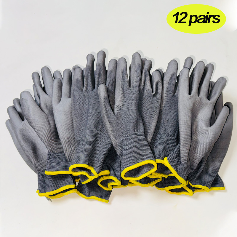 Guantes de poliuretano con revestimiento de PU para hombres y mujeres, guantes de trabajo de seguridad duraderos, suministros de reparador de carpintero, sin logotipo, 12/24 pares: Rojo / L