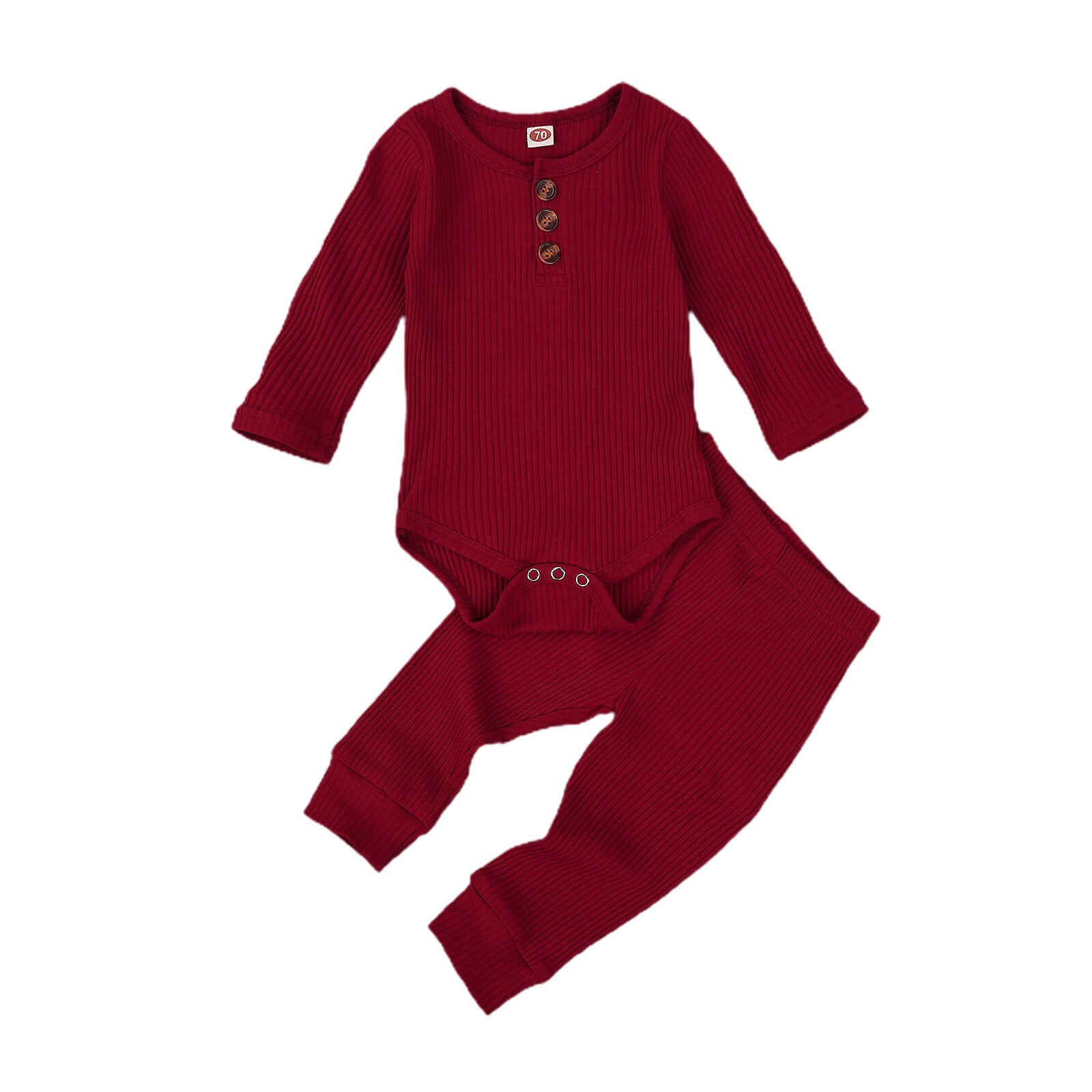 Baby jongens meisjes kleding slaapkleding herfst 2 stuks outfit 0-24m ronde hals knoop lange mouwen romper jumpsuit broek effen set: D / 6m
