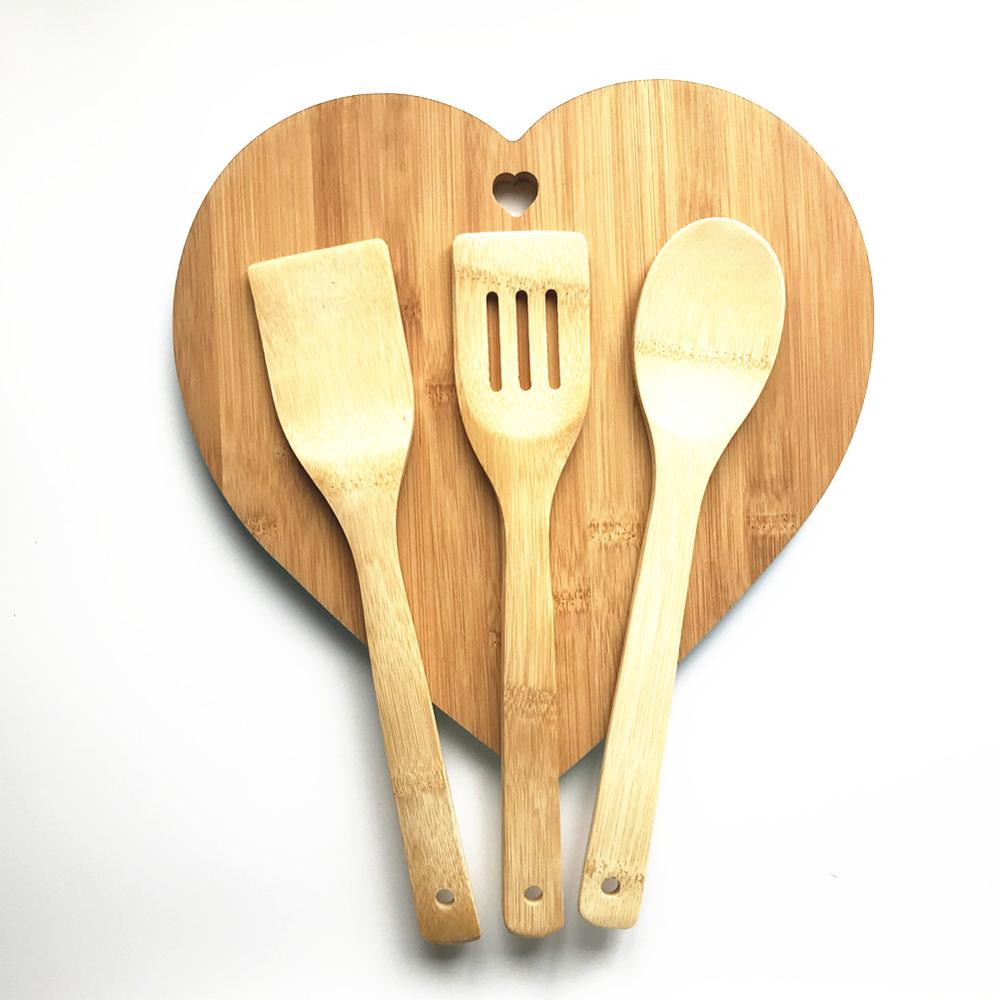 Wood Cutting Board With Bamboo Kitchen Utensil Set
