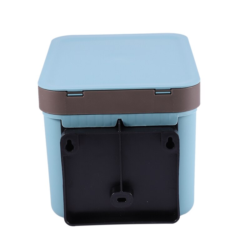 Simple Kitchen Hanging Waste Bin Covered Trash Cans Solid Color Portable Wall Mounted Garbage Cans Container-Blue-S