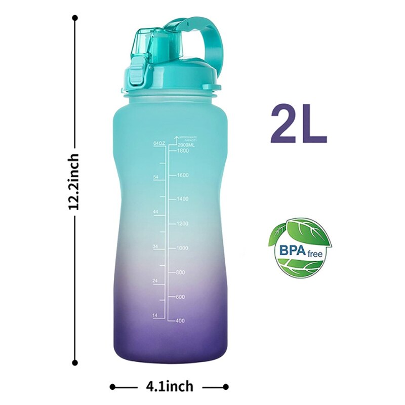 2 Stuks Water Fles Met Tijd Marker, 68 Oz Extra Grote Motivatie Fles Met Stro, roze-Groen &amp; Groen-Paars