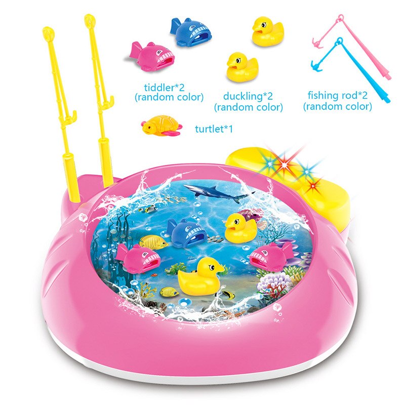 Electric Rotating Fish Pool With Light Music Magnetic Fishing Pole Rod Fish Model Set Kid Educational Toy For Children