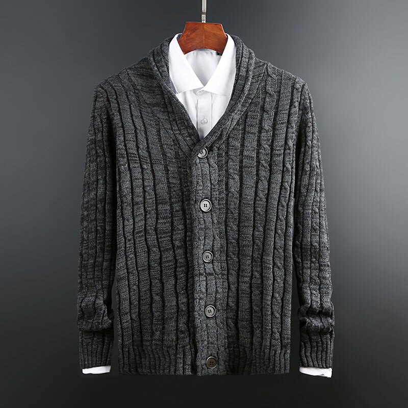Cardigan Herre Strikket Tykk Slim Fit Vinter Koreansk Stil Casual DILEMO