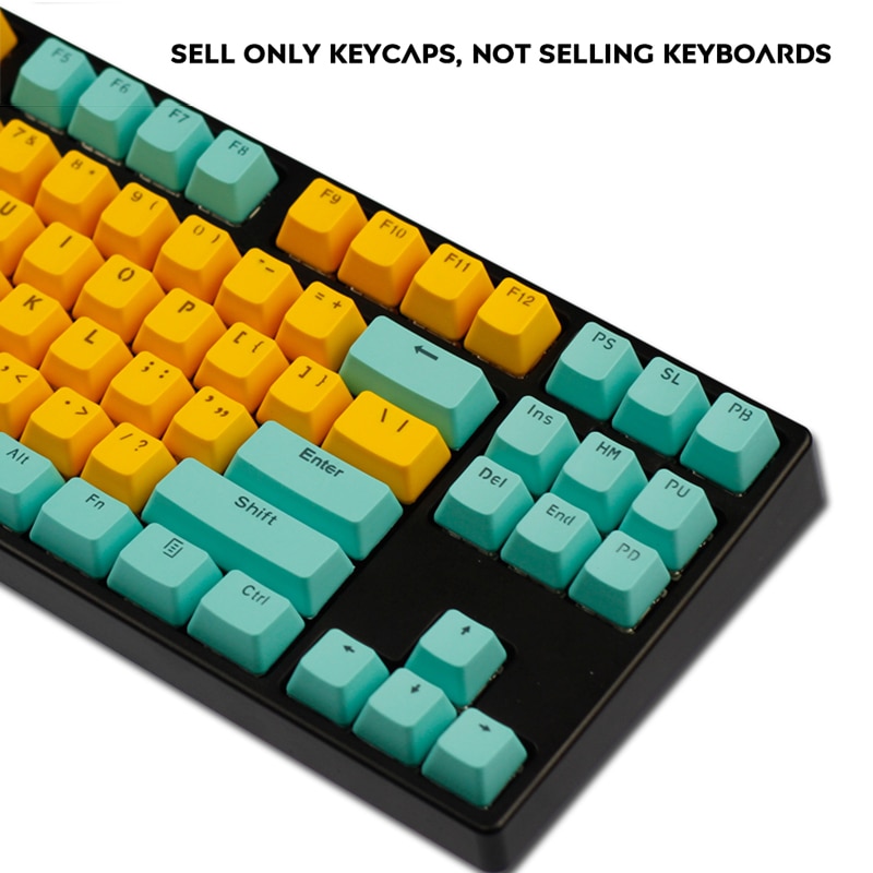 104-Key PBT Backlight Keycap Cute Cyan-Yellow Color ANSI Layout OEM Profile Key Caps for Cherry MX Mechanical Gaming Keyboard