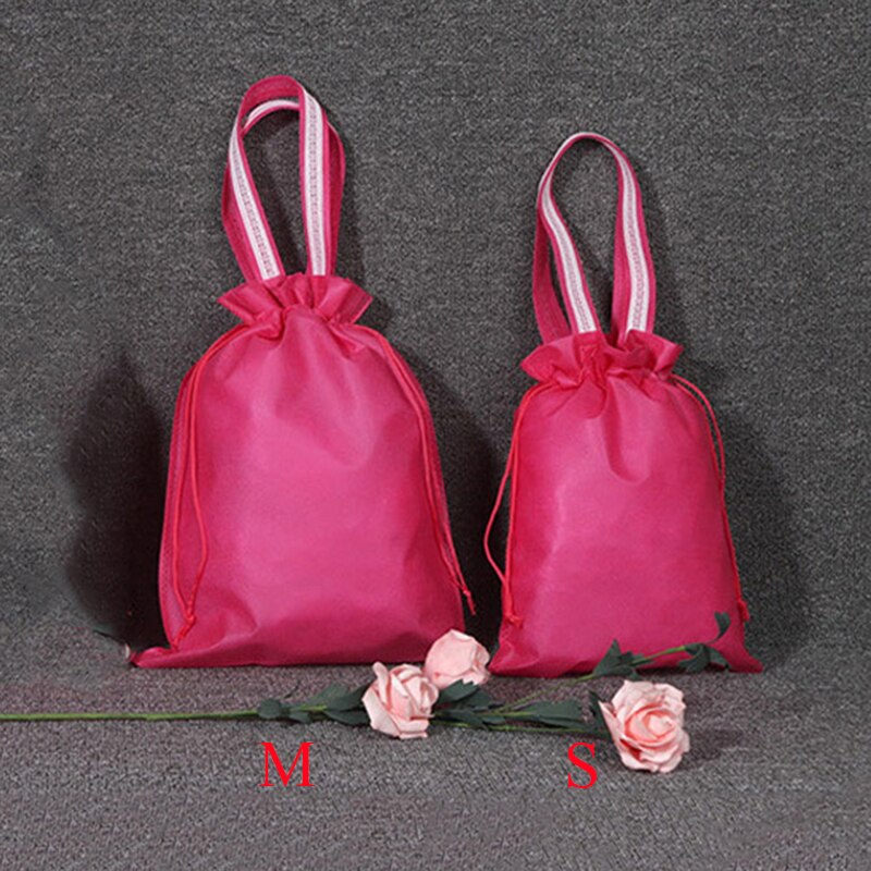 Portable Drawstring bags Girls Shoes Bags Women Non-woven Travel Pouch Storage Clothes handbag Dustproof Makeup bag: rose red S