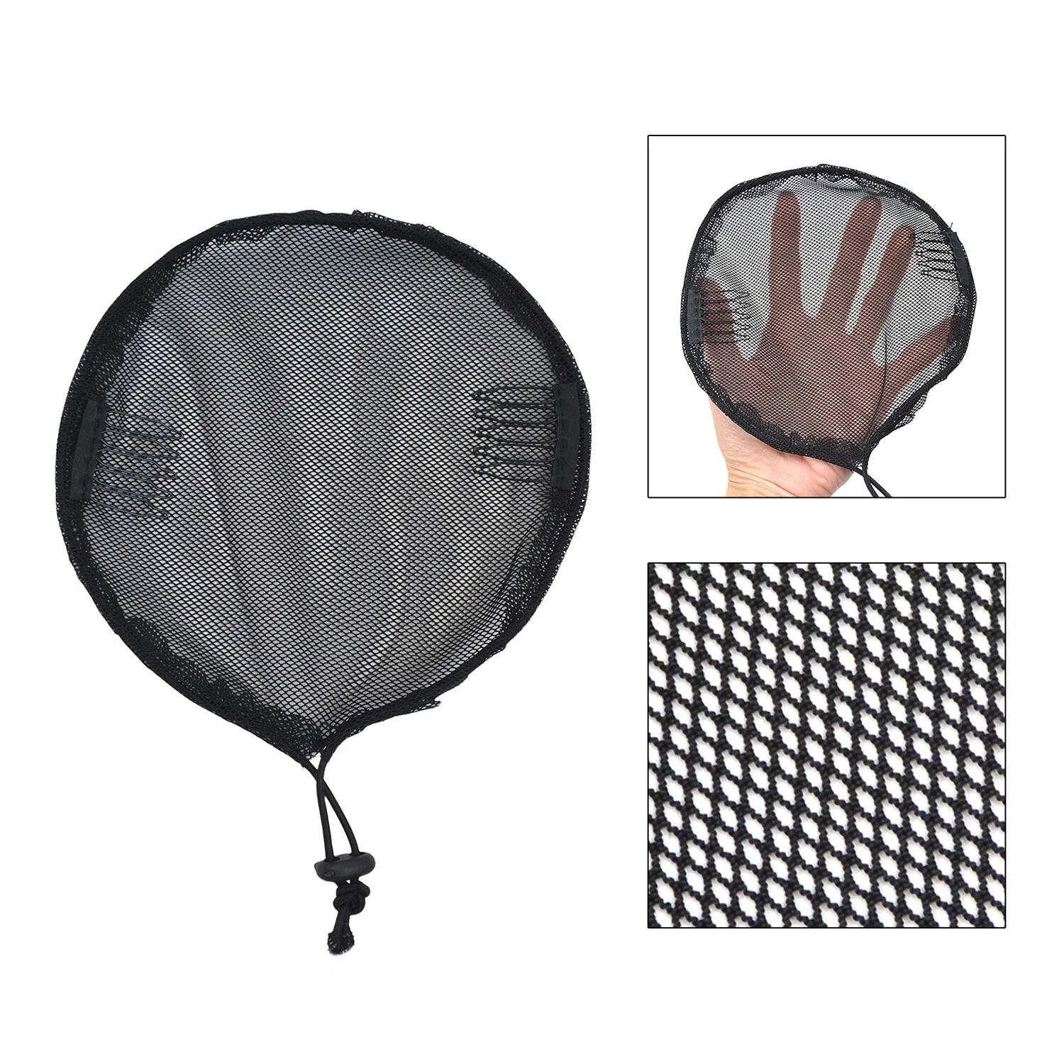 3 Pcs Drawstring Ponytail Net Black Drawstring Elastic Hair Net Base for Making Afro Puff Round Ponytail Weaving Net