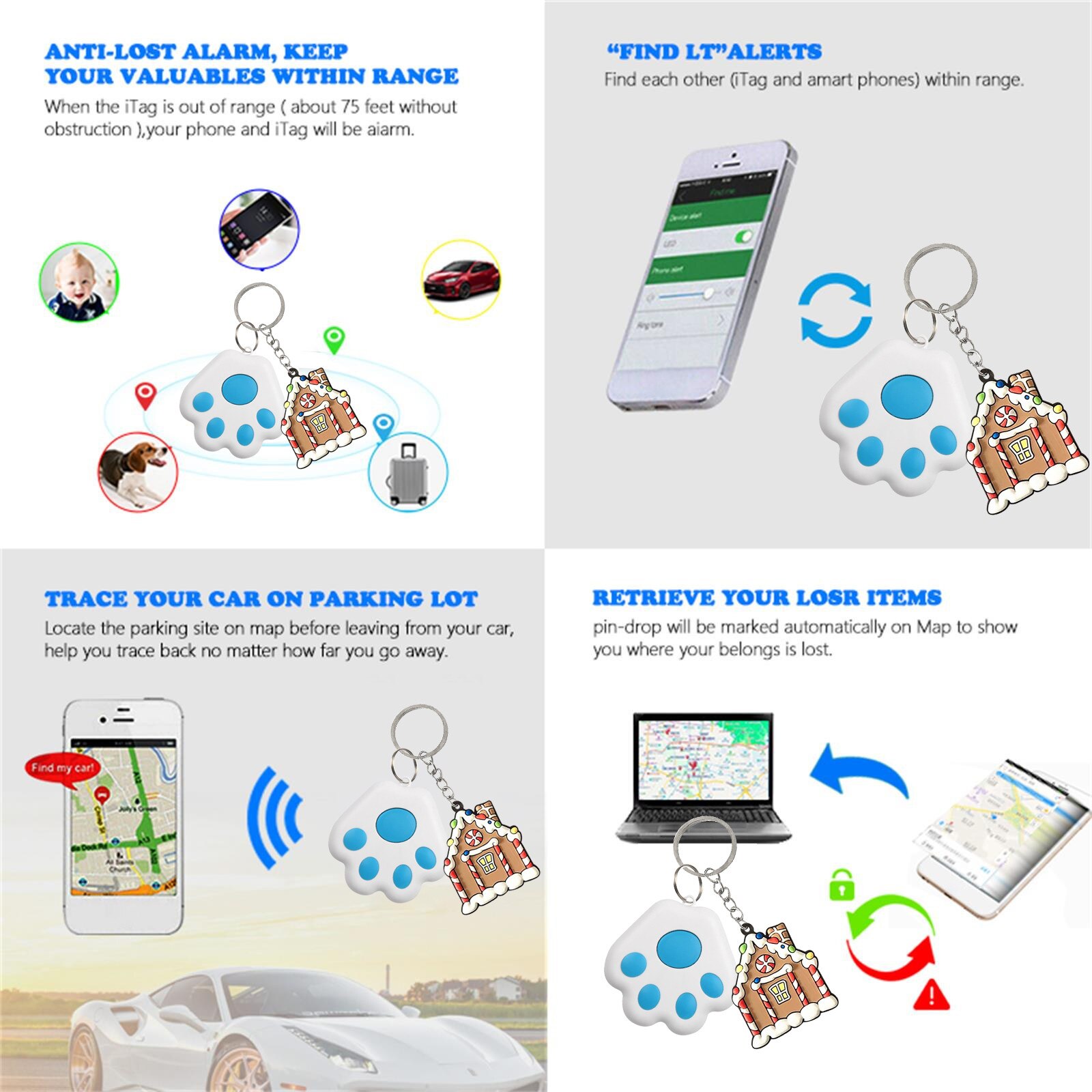 Tracker Anti-Verloren Alarm Mini Draadloze Bluetooth Tracker Kerst Huis Sleutelhanger Auto Kind Oudere Tas Portemonnee Key Finder Locator