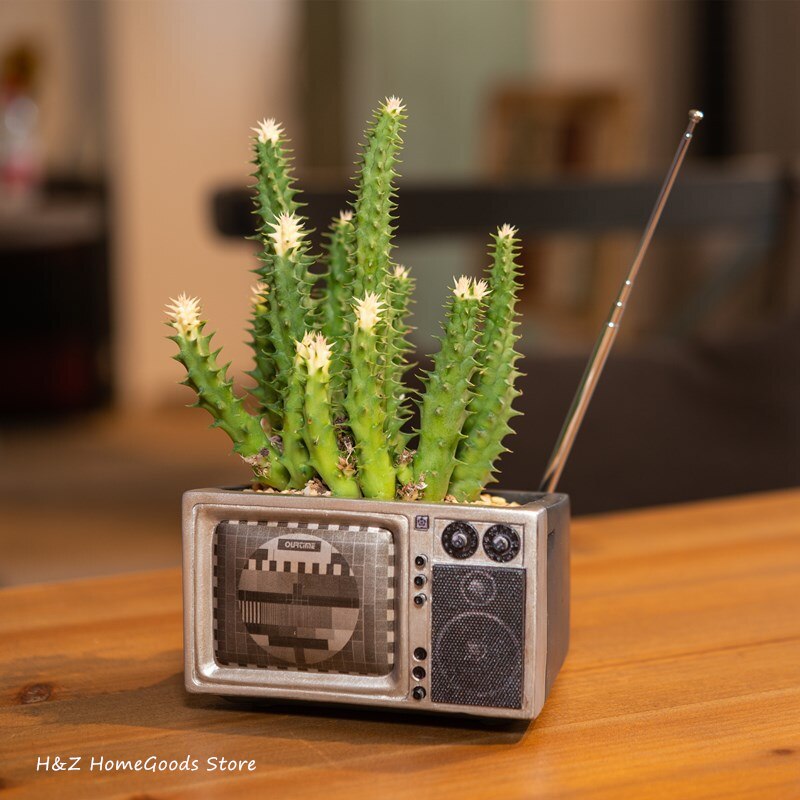Retro radio tv-inspelare dator walkman form ornament saftiga blomkrukor för hem balkong dekoration