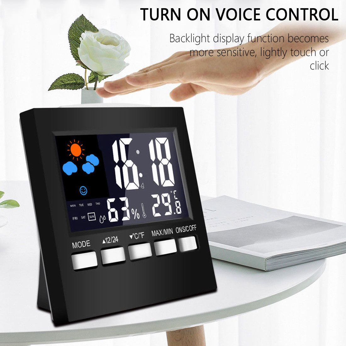 Weather Clock Color Screen Digital Display Thermometer humidity clock Colorful LCD Alarm Calendar Weather Pop