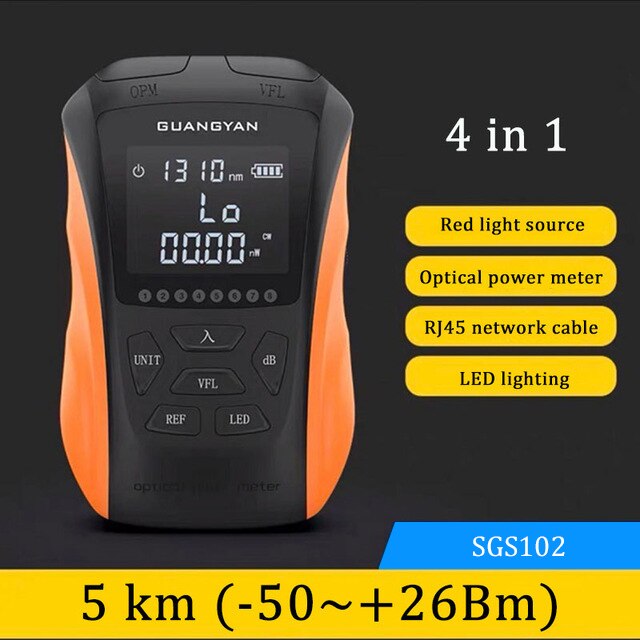 FTTH Tool Fiber Optic OPM Optical Power Meter Visual Fault Locator VFL 5/15km RJ45 Tester Cable Tracker Mini Red Fiber Pen: 4in1 5KM -50 to 26