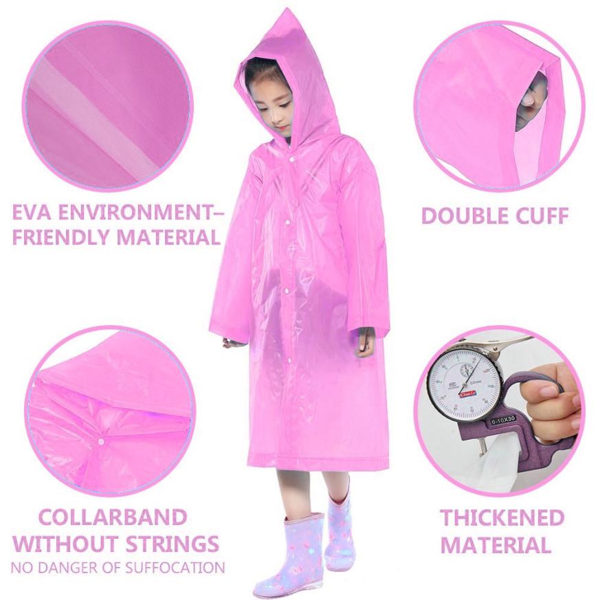 Unisex farve tykkere eva 1pc bærbare genanvendelige regnfrakker børn regnponchoer til 6-12 år gamle regnvejrstøj