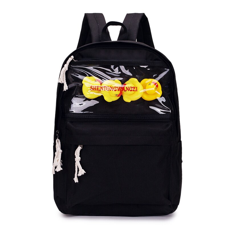 Mochila con de pato para mujer, morral escolar transparente para niño y niña adolescente, morral para mujer: black