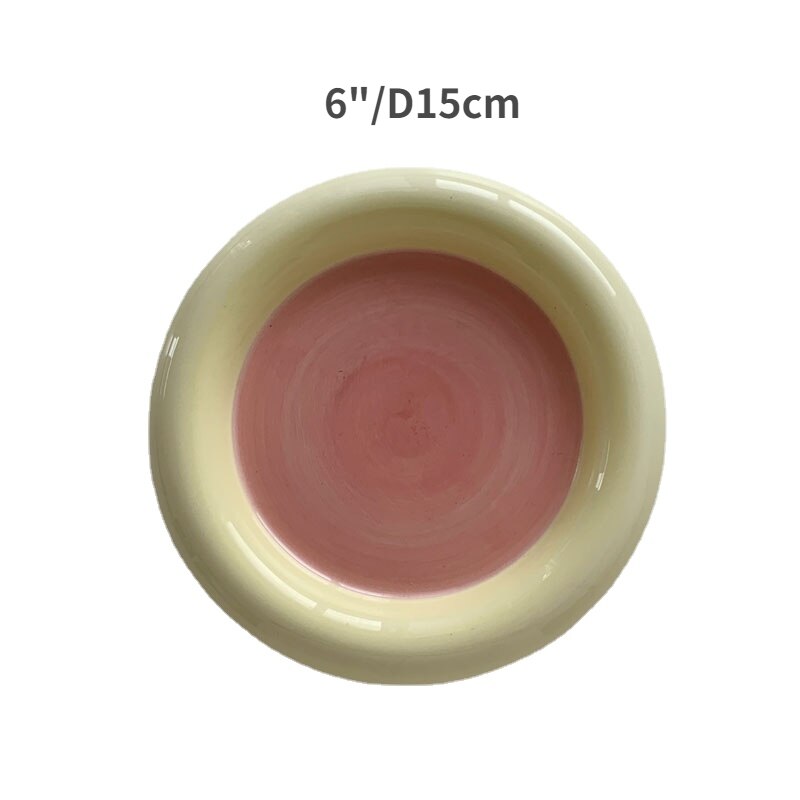 6 &quot;8&quot; plato de desayuno gordito coreano plato de almacenamiento de joyas plato de pastel de postre plato de almacenamiento de frutas tazón plano platos bonitos platos de cerámica: 6inch yellowpink