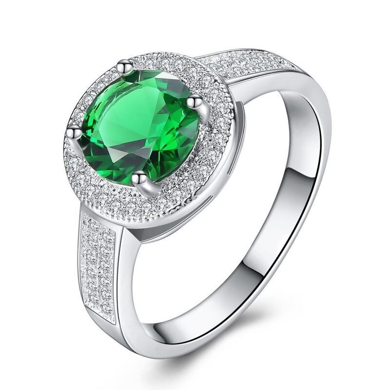 Personality Ring Ladies Exquisite Zircon Ring Jewelry Green Round Ring
