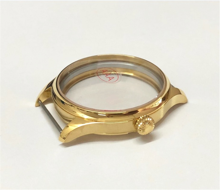 44Mm 316L Rvs Plating 18K Gouden Horloge Gevallen Fit ETA6497/6498 Front Spiegel Zijn Morse Grade 9 Dubbele Saffier Kristal