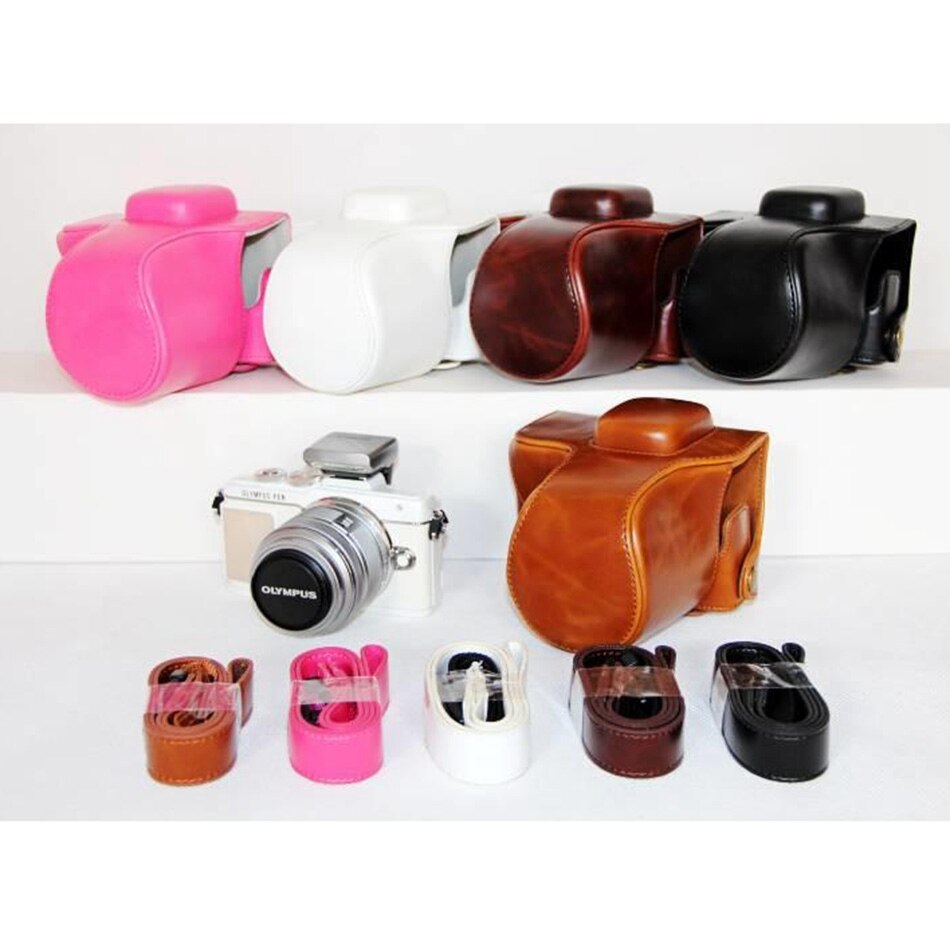 Pu lær kameraveske dekselveske for olympus pen e -pl7 e-pl8 epl 7 epl 8 med 14-42mm objektiv med stropp beskyttende veske