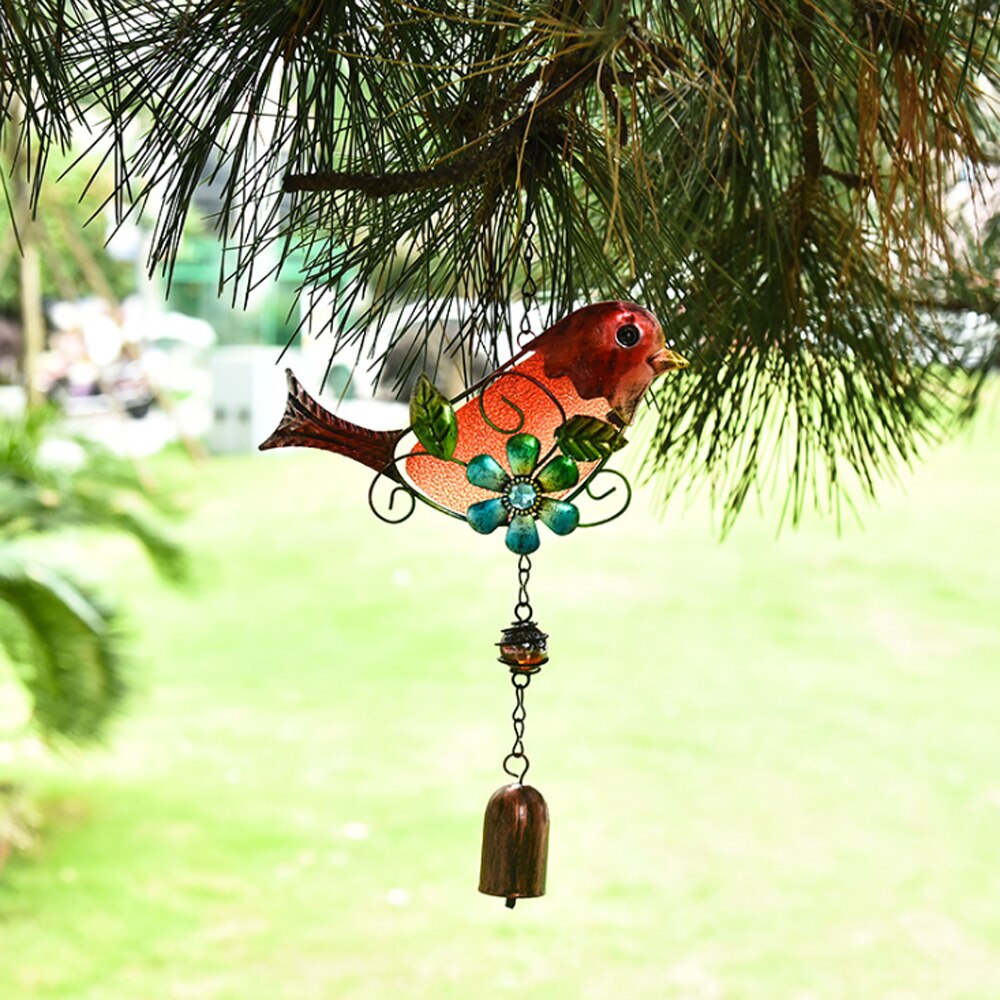 Retro vitral pássaro vento sinos de metal interior ao ar livre suncatcher campainha para janela escritório em casa pátio gramado ornamentos