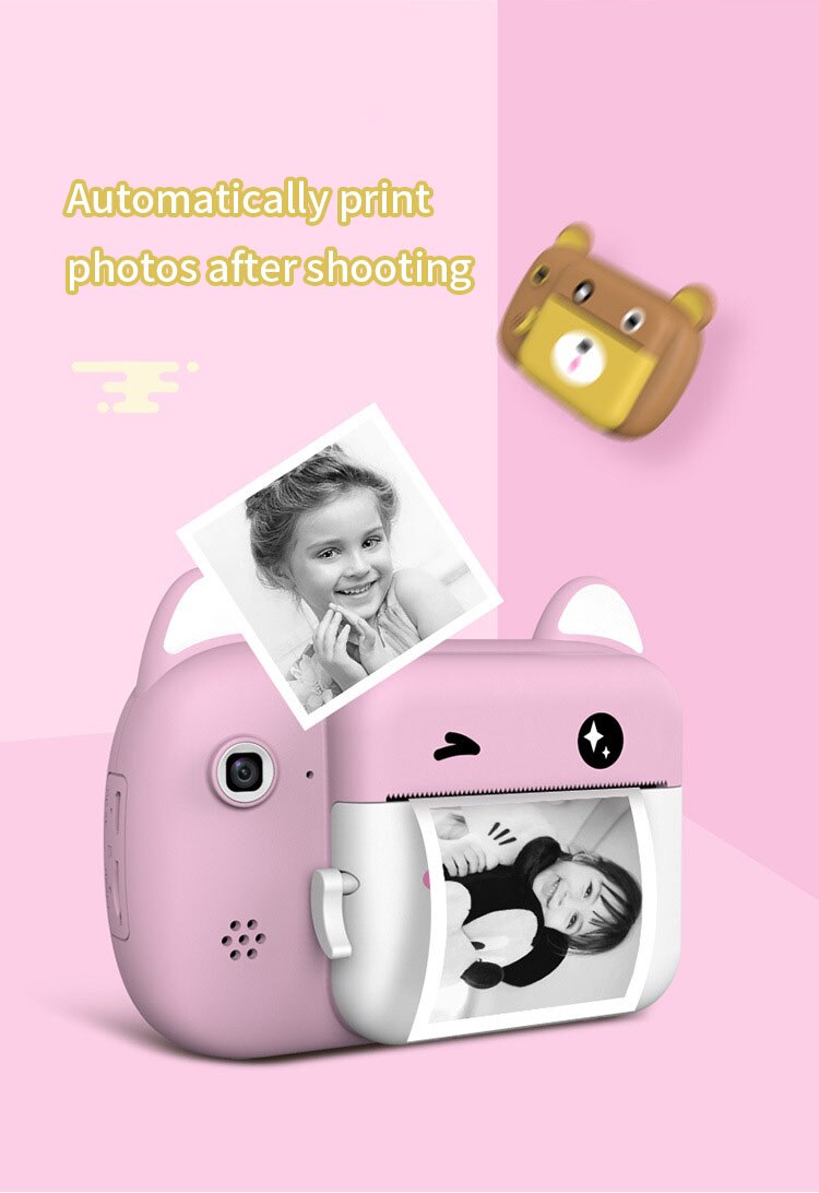 Mini hurtig billedkamera dobbelt linse polaroid termisk kamera børns legetøjskamera kan udskrive sort / hvide fotos