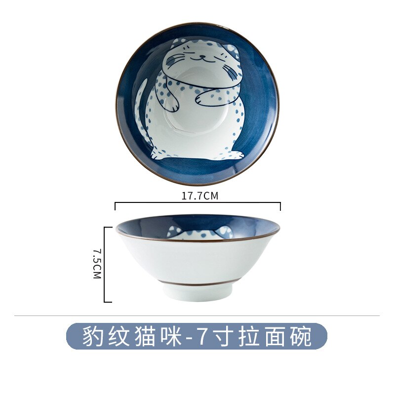 Ceramic Tableware Bowl Ramen Bowl Japanese-Style Underglaze Hand-Painted Tableware Cat: 13