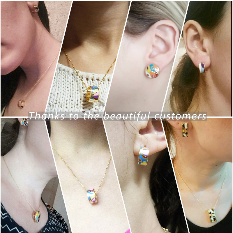 Werbeaktionen Neue oben Kleine Frauen Emaille Schmuck setzt Elegante Gefüllt Farbe Schmuck (Halskette, Ohrring)