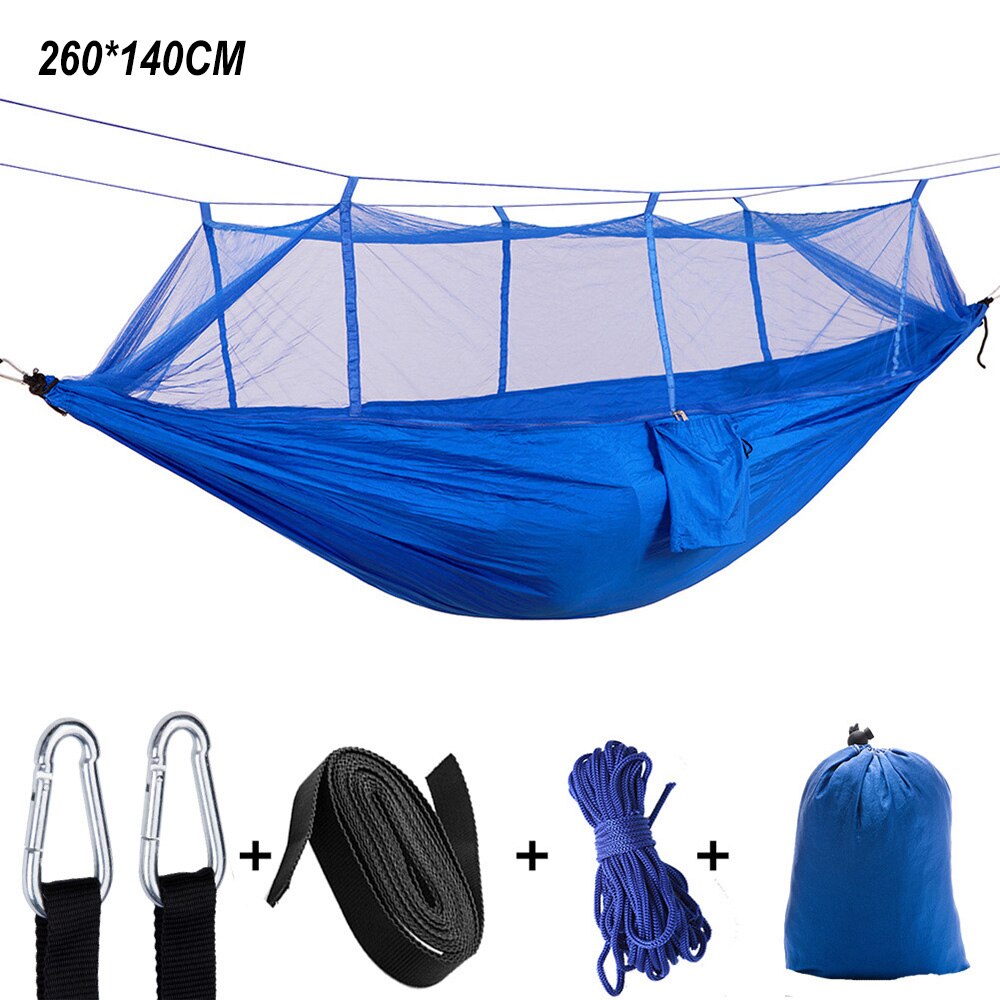 Camping Tent Hammock with Mosquito Net High Strength Fabric Hanging Bed Outdoor Hunting Sleeping Swing 1-2 Person Hammock: Blue Hammock