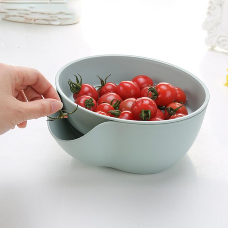 Double-layer Fruit Tray Plastic Drain Basket Multifunctional Dried Fruit Dish Storage Garbage Rack Snacks Round Style: 03