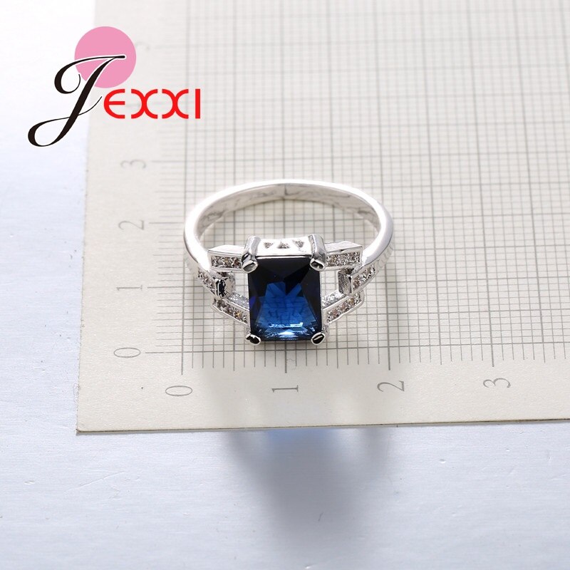 Las mujeres de la joyería de la plata esterlina 925 juegos de accesorios de azul colgante CZ Set anillo Collar para novia joyería