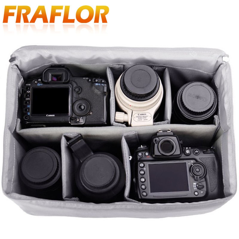 Bolsa de nailon resistente al agua, con cierre e inserto acolchado, para lente de cámara DSLR, división interior, bolsa protectora plegable